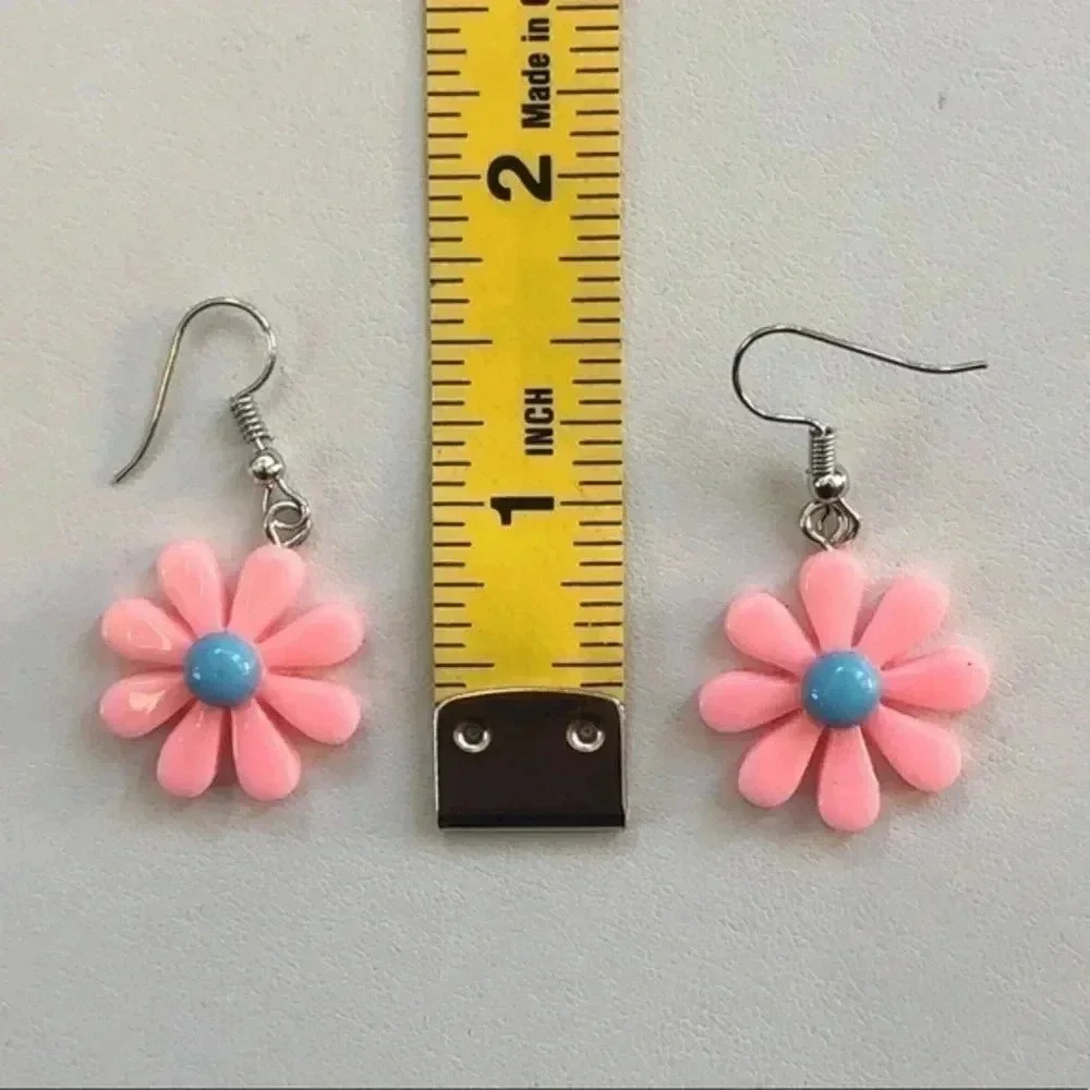 3 for $25/ Fun Funny Pink & Blue Flowers Floral Resin Earrings NWT